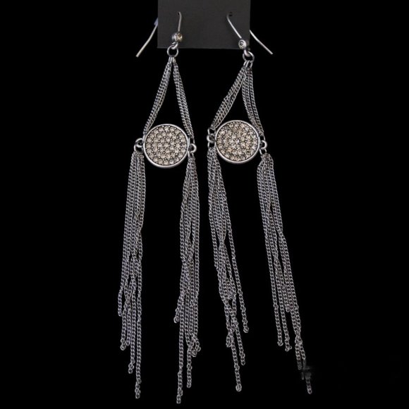 Dyrberg/Kern Elidia Swarovski crystal long dangle earrings Antique Silver - Picture 3 of 6
